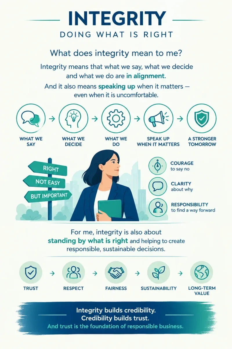 Integrity builds credibility. Credibility builds trust. And trust is the foundation of responsible business.